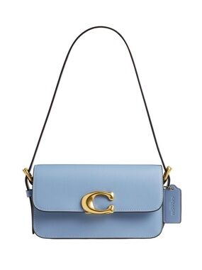 New Coach Light Blue Refined Calf Leather Zoe Shoulder Bag with Gold Hardware